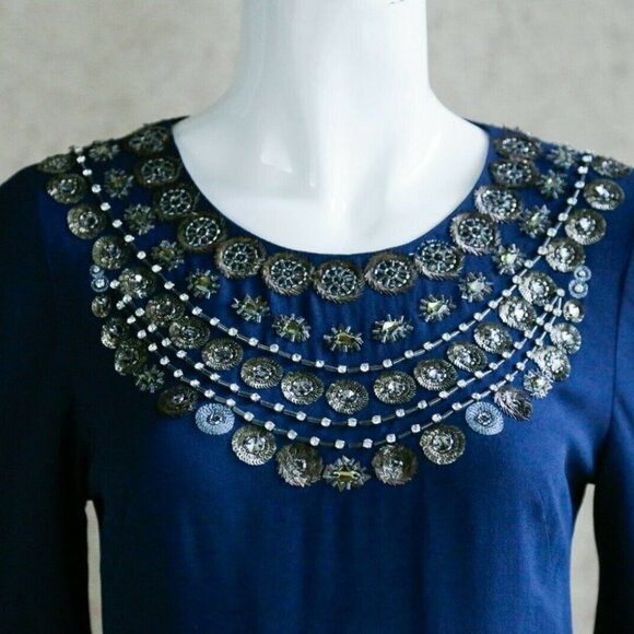 COPY -  Temperley London Navy Blue Embellished Fitted Knee Lenght Cocktail Dres… - Picture 6 of 10